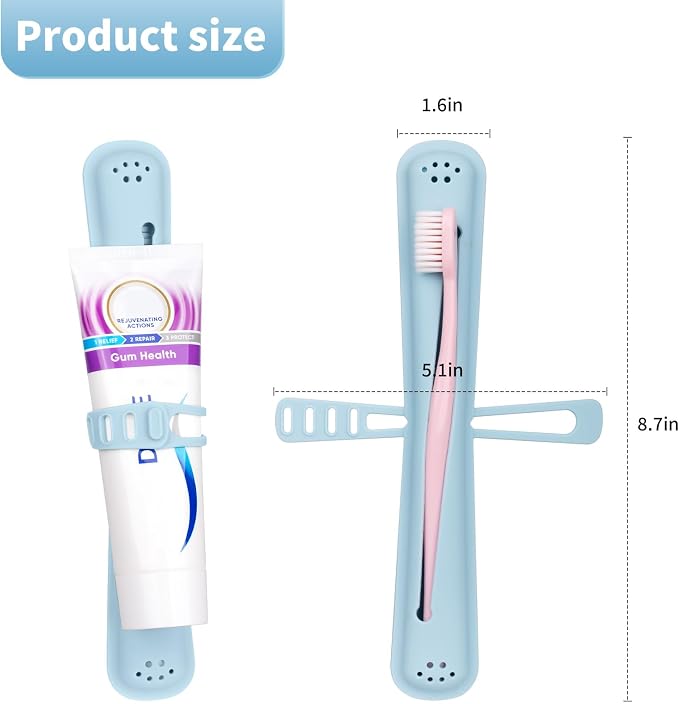Silicone Toothbrush Travel Case,Portable Travel Toothbrush Holder,Durable Manual Toothbrush Box Container for Traveling,Bathroom,Camping,Business,Breathable and Hygienic (Blue) - Image 2