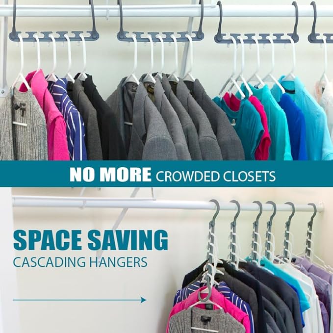 Max 20-Pack Space-Saving Hangers, 360° Hook, Grey | Space-saving cascading hangers with reinforced 360° swivel hooks maximize closet storage; 20-pack arrives fully assembled - Image 6