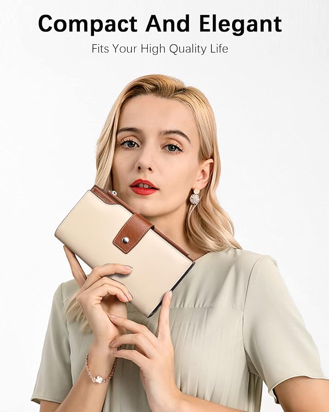 BOSTANTEN Womens Leather Wallet RFID Large Capacity Credit Card Holder | 20 Card Slots, Phone Holder, Zipper Coin Pocket, Clutch Wallet, Long Bifold, Ladies Gifts, Beige-Brown - Image 4