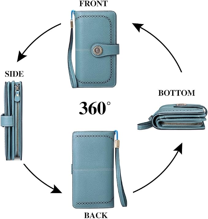 SENDEFN Wallets for Women Leather Credit Card Holder with RFID Blocking Large Capacity Wristlet | with RFID Blocking - Image 5