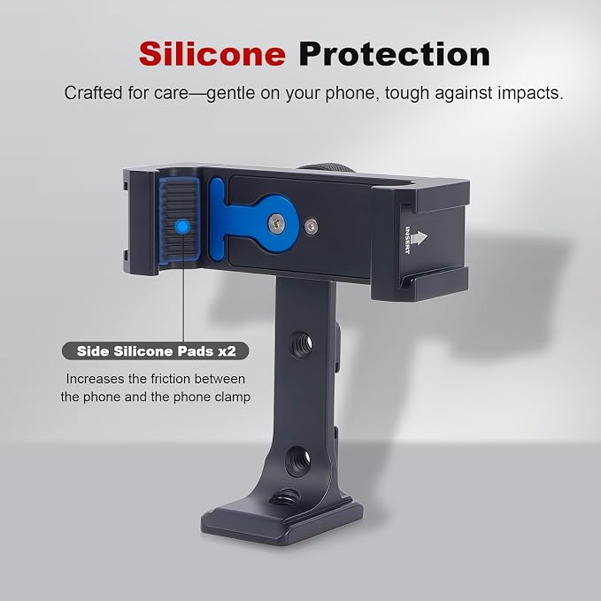 360 Rotation Aluminum Alloy Phone Mount Clamp with Cold Shoe & Arca Plate - Universal Horizontal/Vertical Holder for iPhone Samsung Vlog Live Streaming Camera Accessories 83001 - Image 7