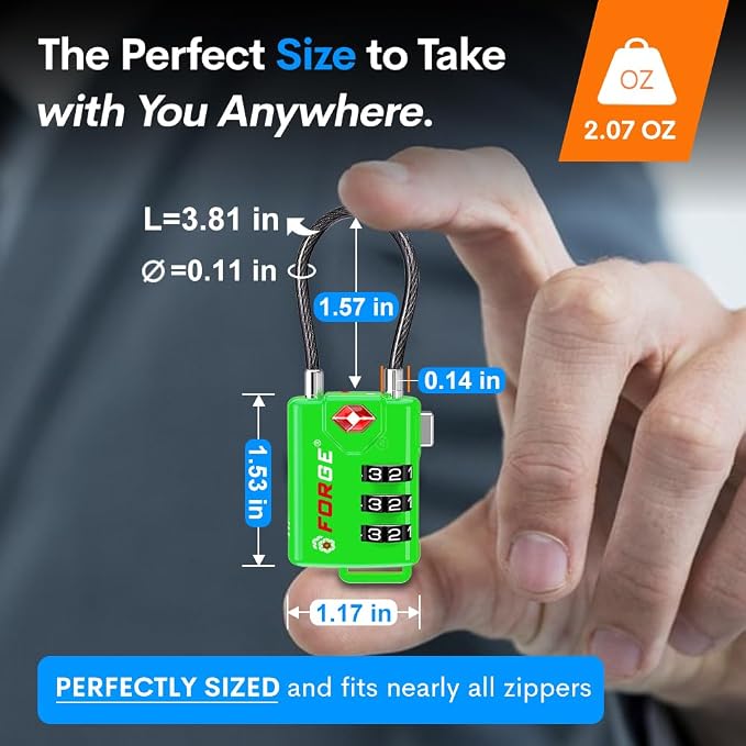 TSA Approved Cable Luggage Locks, Re-settable Combination with Alloy Body (Green 4 Locks) - Image 5