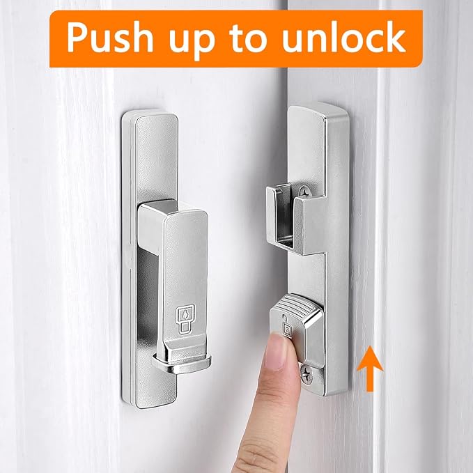 2 Packs Silvery 90 Degree Barn Door Lock,Flip Gate Latches Hardware | Zinc Alloy Door Lock,Right Angle Door Lock Latch,Sliding Door Latches,for bedroom,drawer,pet enclosures,cabinet,garage,window - Image 3