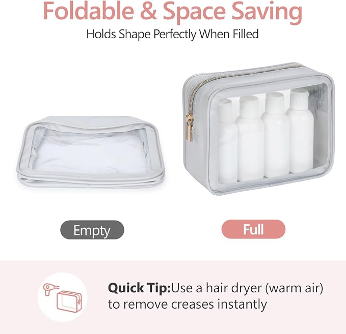 Clear Makeup Bag Foldable - TSA Approved Toiletry Bag for Travel | Metal Zipper, Reinforced Seam, Water Resistant, Medium for Carry-on, Large for Checked Luggage, for Car Storage Organizer - Image 5