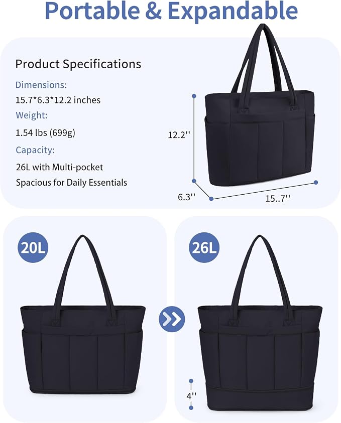 Wandering Nature Travel Tote Bag for Women with Expandable Bottom & Laundry Bag, Fits 40oz Tumbler for Carry-On Work Gym - Image 4