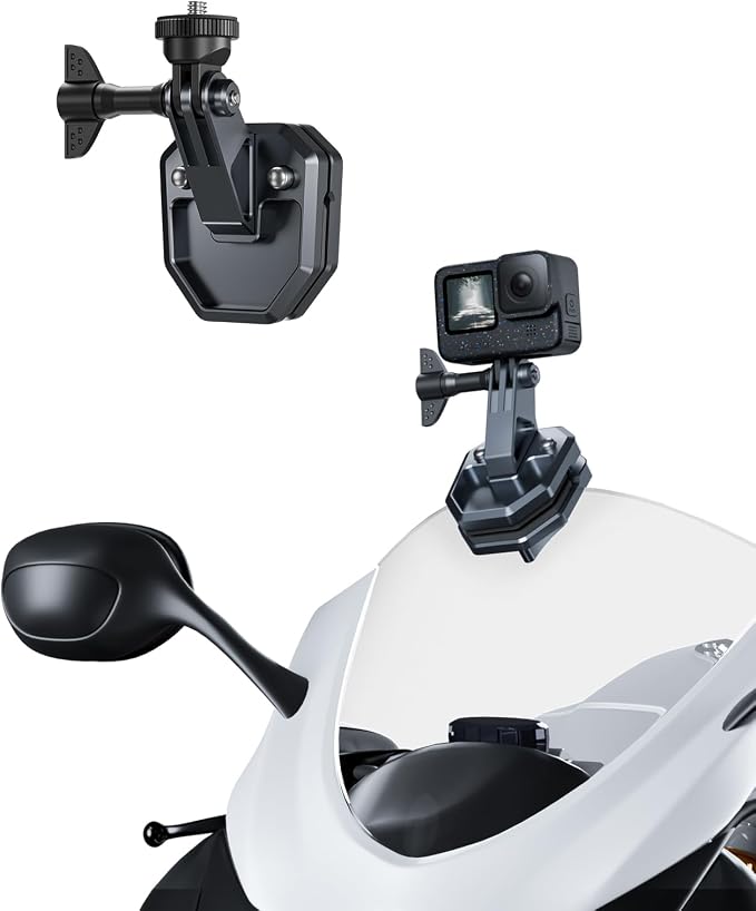 Motorcycle Windshield Clip Camera Mount, Quick Release Motorbike Windscreen Clamp for DJI Action 6/5/4/3, GoPro Mission 1 PRO, Hero 13/12/11/10, Insta360 Luna Ultra, Insta360 X5 X4, Xtra Muse by telesin