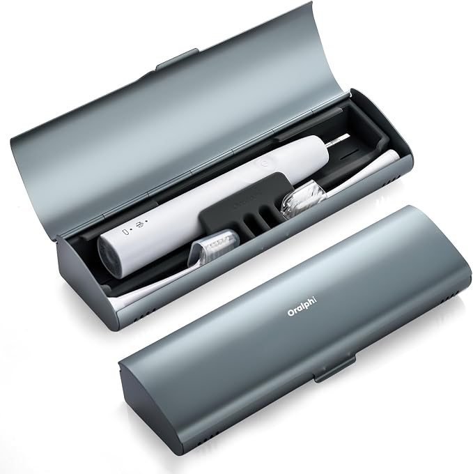 Aluminum Electric Toothbrush Travel Case, 2 in 1 Travel Toothbrush Holder for Oral B/Oral-B Pro 1000 1500 5000 and Most Electric Toothbrush for Traveling, Removable Silicone Liner-Grey by Oralphi