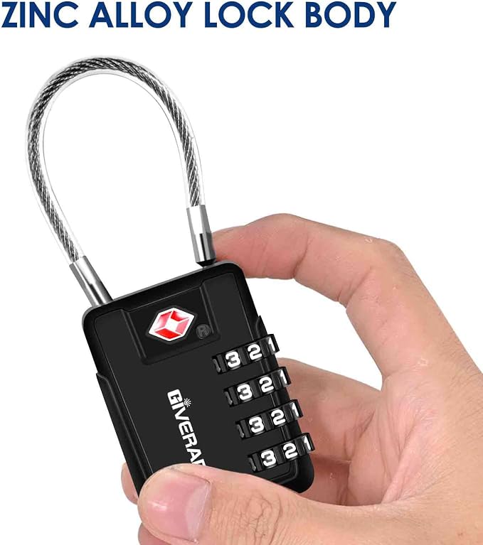 2 Pack TSA Approved Travel Luggage Locks 4-Digit, Metal Cable Suitcase Combination Lock, Alloy Keyless Zipper Padlocks, TSA Accepted Compatible Padlock for Gym Locker, Golf Bag Case, Anti Theft-Black - Image 6