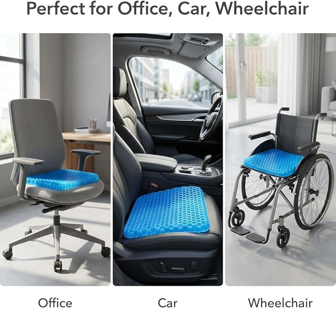 QWORK Gel Seat Cushion, Gel Cushion, Cool & Breathable & Non-Slip for Car, Office, Home, Wheelchair (Blue, 40 x 35 x 3.2 cm) - Image 5