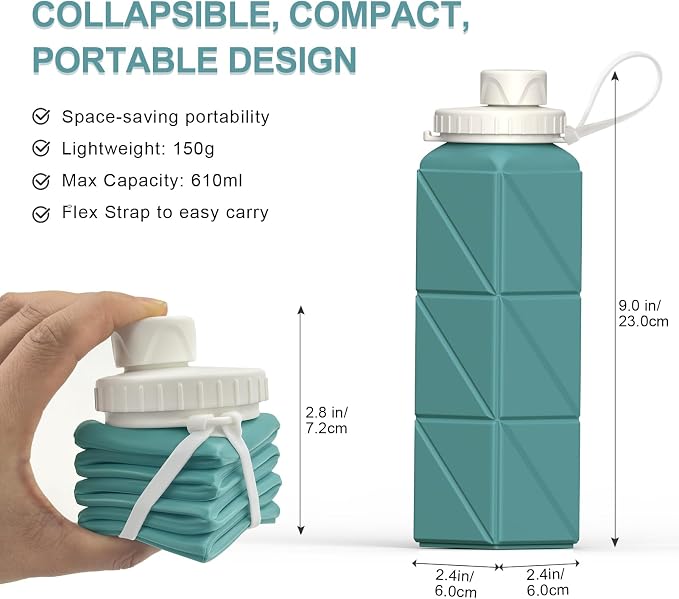 Collapsible Water Bottles 2 Pack, 21oz/610mL, Silicone Travel Water Bottle | BPA Free, Leakproof & Reusable, Foldable Portable Water Bottle for Traveling, Hiking, School, Sports, Outdoor (Blue+Pink) - Image 3
