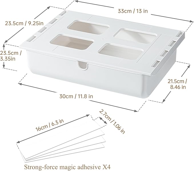 FRETONBA Under Desk Drawer for Stationery, Adhesive Slide Out, Large | No-Drill Mounting, Holds Up to 4.5 lbs, Smooth Slide-Out, Hidden Under Desk, Home & Office - Image 7