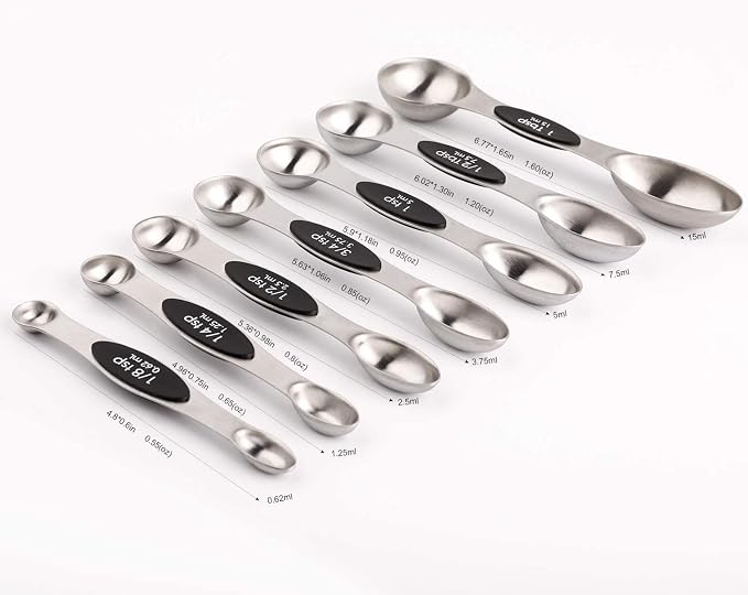 Magnetic Measuring Spoons Set Stainless Steel Stackable Measuring Spoons | Dual Sided Nesting Teaspoons Tablespoons Set of 8 for Measuring Dry and Liquid Ingredients - Image 2