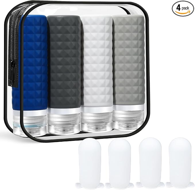 Travel Bottles for Toiletries, TSA Approved Travel Size Containers with Silicone Bottle Covers, Leak Proof Silicone Shampoo Bottles, Small Toiletry Containers for Shampoo Conditioner Lotion by FIRSTFOOBY