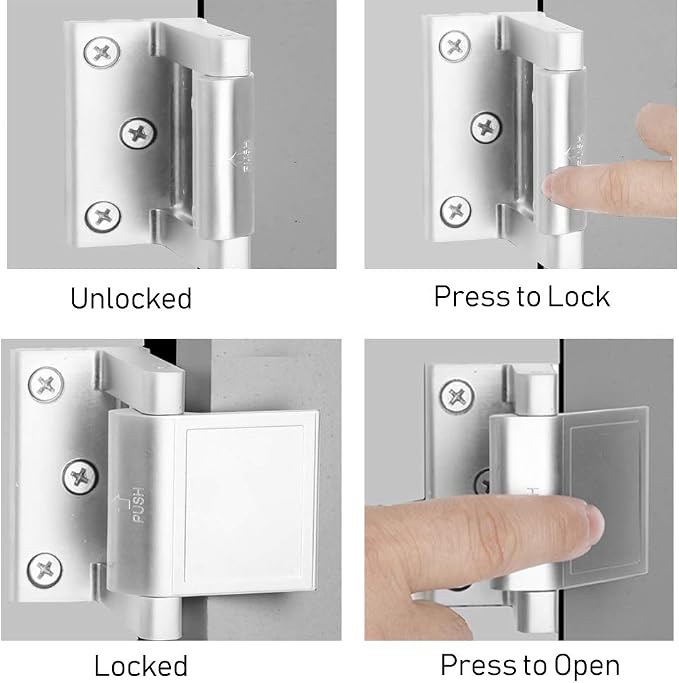 Home Security Door Lock,2 Pack Child Proof Door Reinforcement Lock with Upgraded Stainless Steel Screws for Inward Swinging Door,Privacy Door Latch Defend Home and Hotels - Image 6