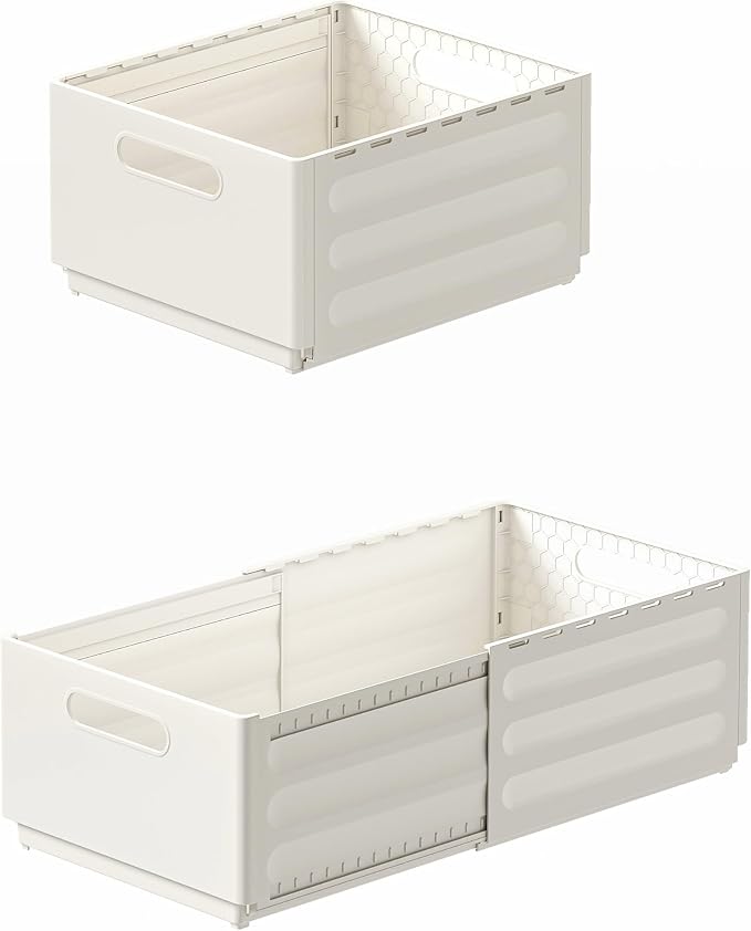 2 Pack Expandable Plastic Storage Boxes, Multi-Purpose Folding Organizer, Drawer Storage Divider For Bedroom, Kitchen And Snack Storage (XL) by Reflygen