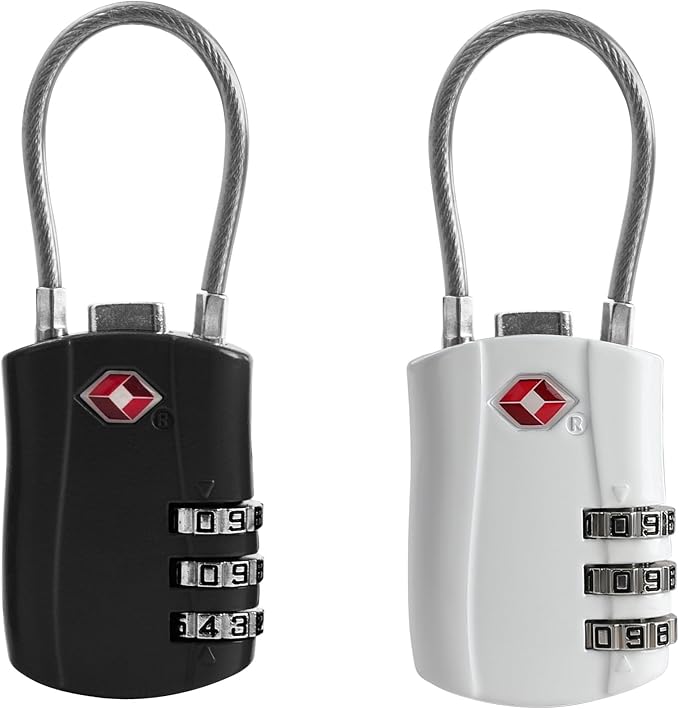 TSA Locks for Luggage, Small Combination Padlock with Cable, Travel Essentials Luggage Locks TSA Approved, Combo Padlock with Code, for Suitcase, Bag, Backpack Zipper, Gym Locker (2-Pack) by SpecializeinCombinationLock