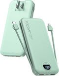 citicr Portable Charger 10000mAh PD20W w/Built-in Cables & Wall Plug Green | Fast charging, Built-in wall plug, LED display, Charge 5 devices at once, Pass through charging, TSA approved, Pocket size by CITICR