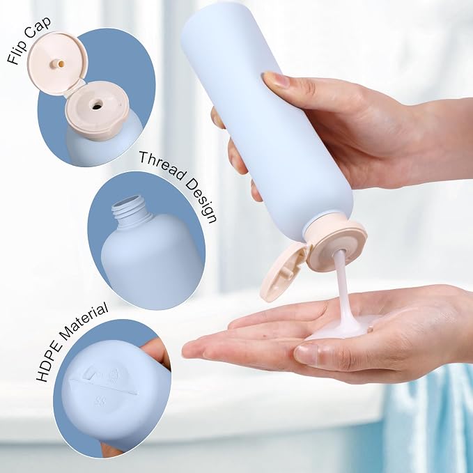 8.8oz Travel Essentials Shampoo Bottles for Toiletries,Empty Plastic Squeeze Bottles with Flip Cap for Toiletries Travel Size Shampoo and Conditioner (3 pack, bule) - Image 4