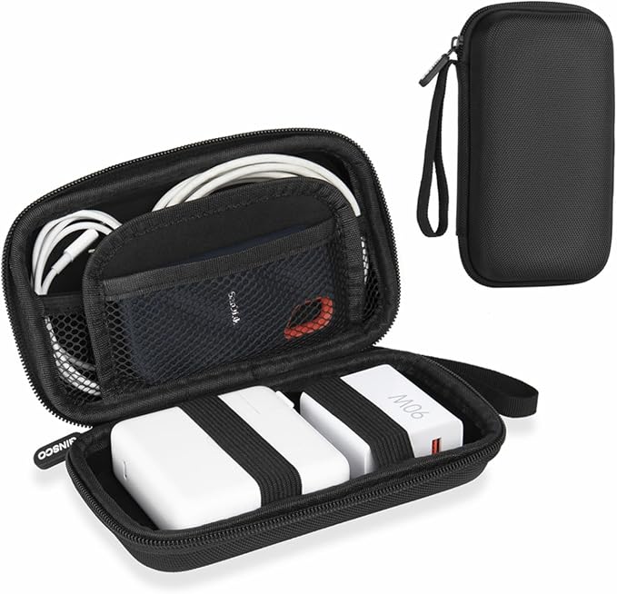 Ginsco Hard Shell Protection Case Electronic Accessories Organizer Pouch for MacBook Air/pro Adapter Chargers Cables Power Bank, for Sandisk Portable SSD Flash Disk SD Card (Black) by Ginsco