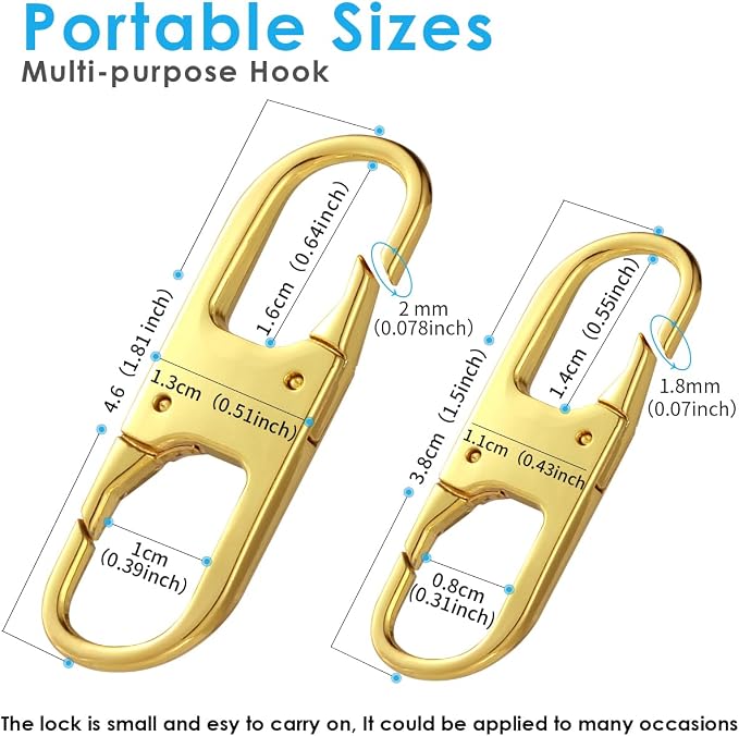 Anti Theft Zipper Lock- Backpack Zipper Lock Keep The Zipper Closed, Quick Disconnect Clip - Key Holder Add-on Accessory 6 PCS 2Sizes (Gold) - Image 5