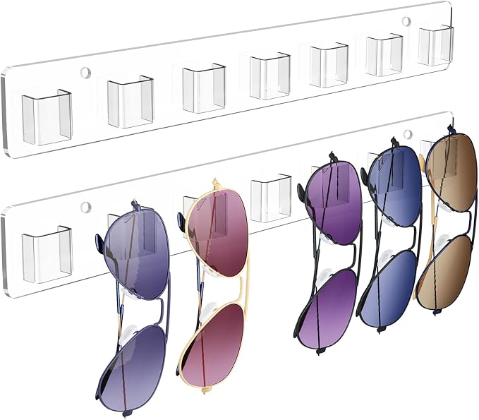 Meaocer Sunglasses Organizer 2 Pack, Wall Glasses Holder, Acrylic Sunglasses Display, Eyeglass Organizer for Multiple Glasses for Office & Home Decor, Unique Gifts for Husband, Women & Girls, Clear by Unknown