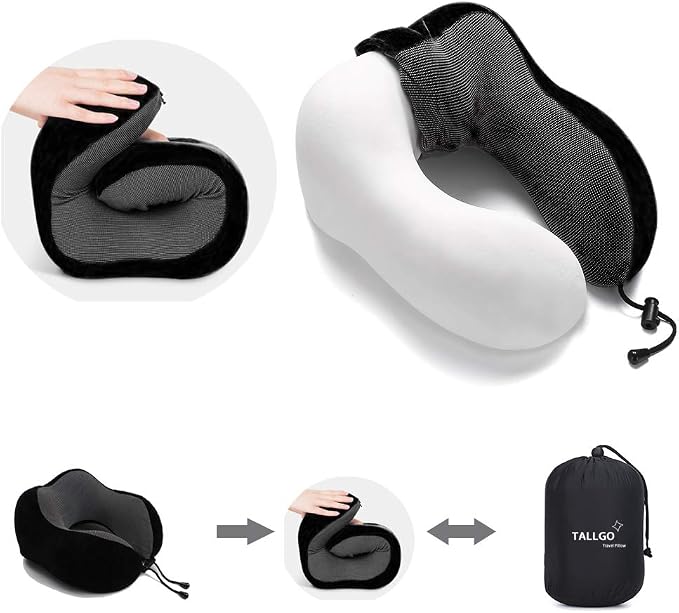 TALLGO Travel Pillow, Best Memory Foam Neck Pillow Head Support Soft Pillow for Sleeping Rest, Airplane Car & Home Use (Black) - Image 6