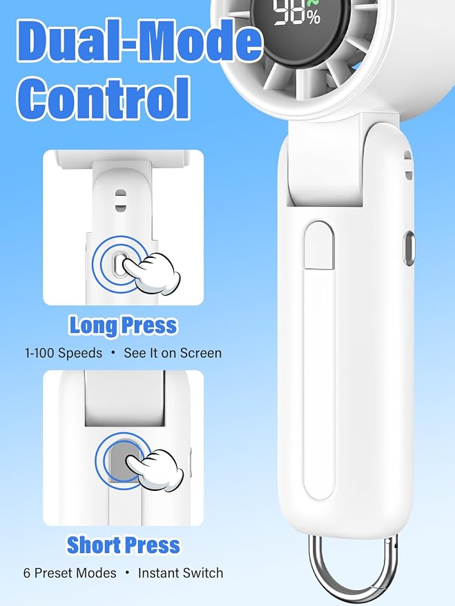 AI Handheld Fan Turbo, 100-Speed Portable Fan Rechargeable, Mini Fan with 12800 RPM Strong Airflow, Foldable 4-in-1 Personal Fan for Travel, Camping, Beach & Office, USB-C & Lightweight & Quiet - Image 7