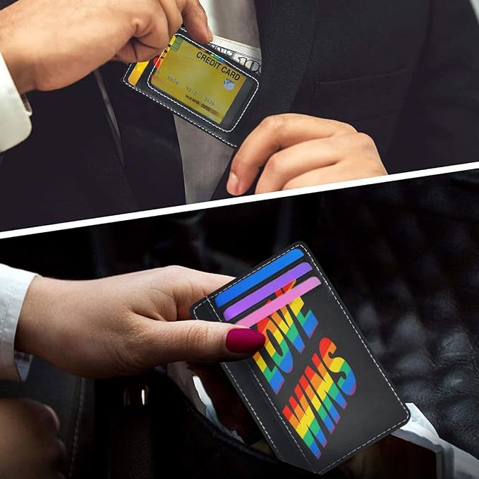 Front Pocket Minimalist Leather Slim Wallet Credit Card Holder Love Wins Pride Rainbow for Men & Women - Image 6