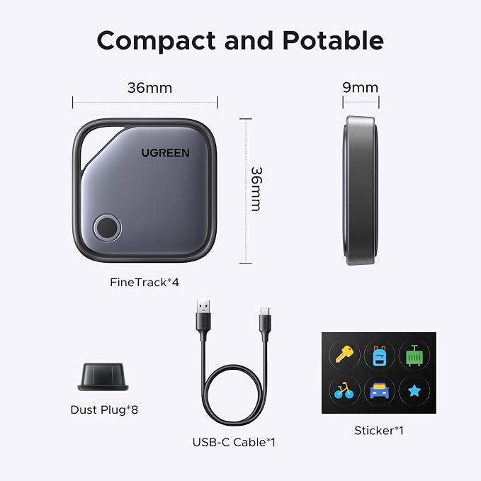 UGREEN FineTrack (iOS Only) Air Tracker Tags 2 Pack | 1-Year USB-C Rechargeable Battery Bluetooth Tracker Compatible with Apple Find My[Apple Find My Certified] - Image 9