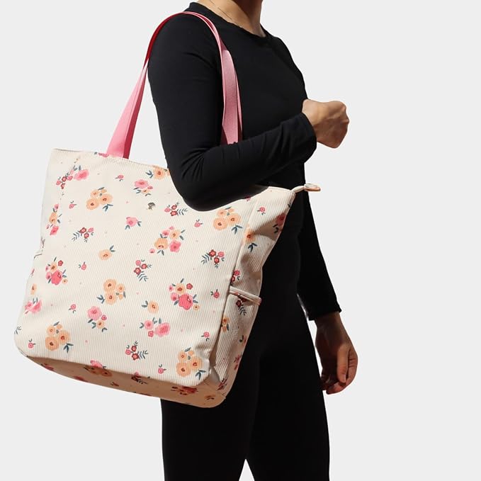 ESVAN Original Floral Water Resistant Large Tote Bag Shoulder Bag for Gym Beach Travel Daily Bags Upgraded - Image 2