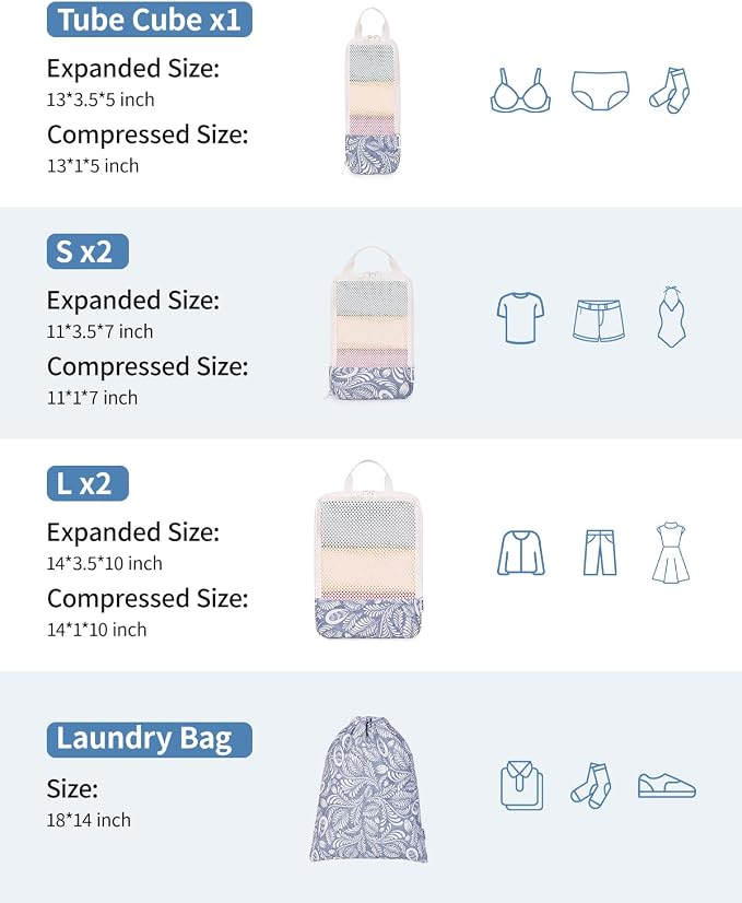 Narwey 6 Set Compression Packing Cubes for Travel Women Men, Travel Cubes for Carry On Suitcase, Durable Compression Luggage Organizer Bags - Image 4
