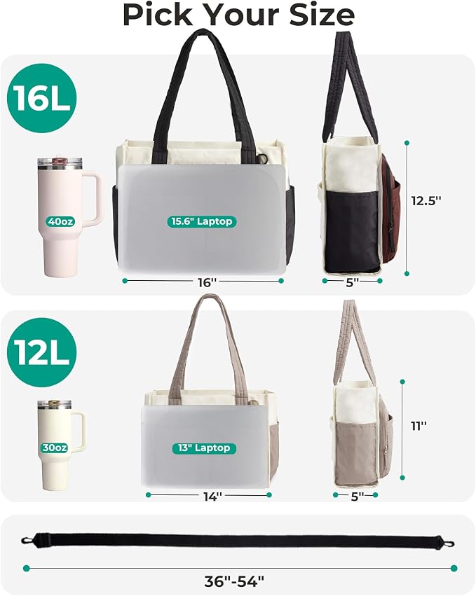 BAGSMART Tote Bag for Women, Puffy Laptop Work College Shoulder Handbag | 30oz or 40oz Tumbler Holder with Crossbody Strap, 13 inch or 15.6 inch Laptop Sleeve, Water Resistant Puffer Teacher Tote Bag - Image 5