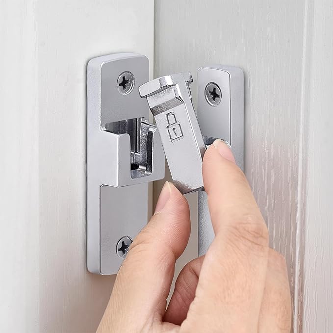 Silvery 90 Degree Barn Door Lock ，Right Angle Door Lock Latch | Zinc Alloy Flip Gate Latches,for bedroom,garage,balcony,barn,sliding door,bathroom,window,cabinet,drawer,pet enclosures - Image 3