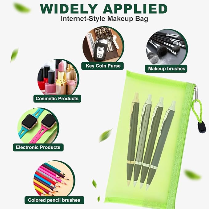 Happyupcity 2PCS Creen Mesh Nylon Storage Bag with Zipper Small Makeup Bag Toothbrush Toothpaste Cosmetic Tools Holder Portable Reusable Pocket for Travel Vacation Business Trip ColorRandom - Image 5