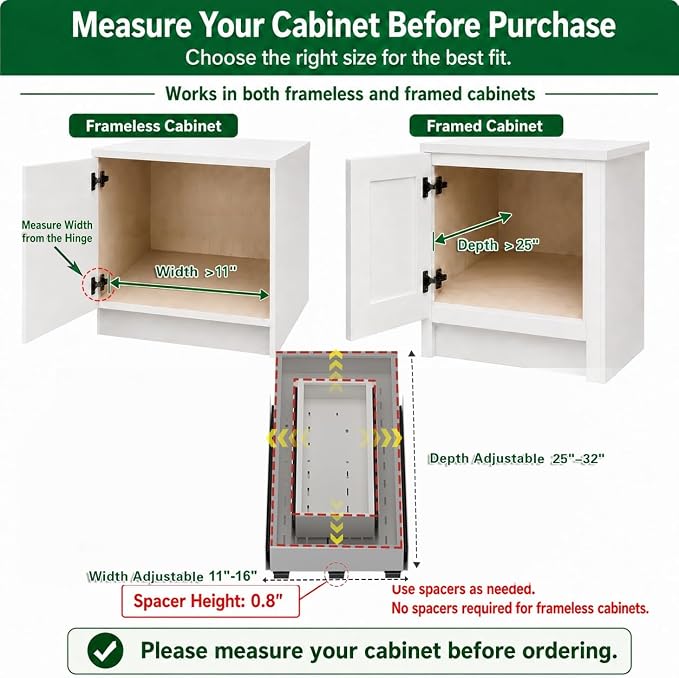 Fokyfok Pull out Cabinet Organizer,Expandable No Drill,Heavy Duty,Kitchen | 11"-16"W x 25"-32"D,3 Rails,Pull out Drawer,Cabinet Drawer Slide out,Roll out Shelves,Pantry,Bathroom,Adhesive,Adjustable,1PC - Image 2