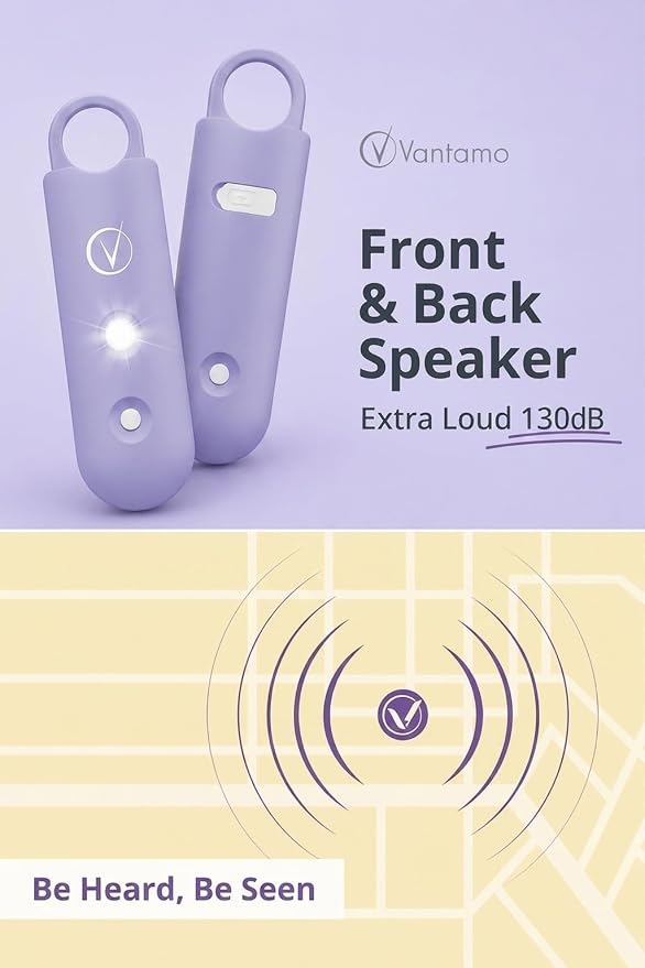 Vantamo Personal Alarm for Self Defense with Low Battery Notice, Strobe Light & Extra Loud 130 dB Double Speakers Safety Keychain Set for Women, Rechargeable Panic Button for Womens Self Defense - Image 3