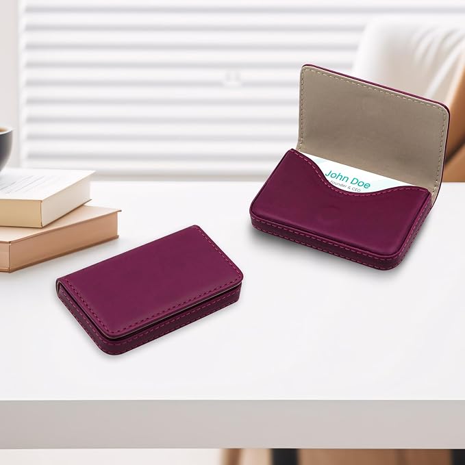 RFID Blocking Wallet - Minimalist Leather Business Credit Card Holder (PW-Wine Red) - Image 5
