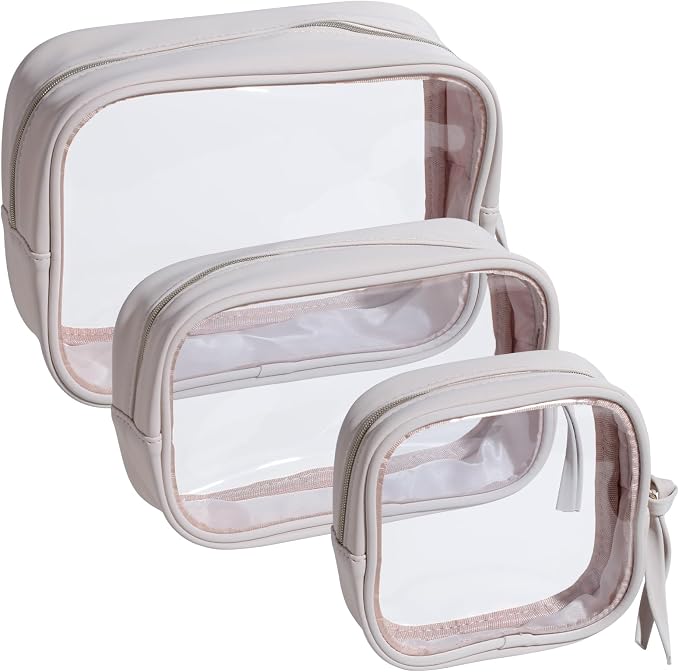 BS-MALL Toiletry Bag Waterproof Makeup Organizer Travel Size Clear - Makeup Cosmetic Organizer Water-resistant Portable Pouch PU Leather Washable Travel Essentials Makeup Bag 3 Pack by BS-MALL