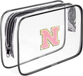 Clear Toiletry Bag,Portable Travel Toiletry Bag,Chenille Letter Cosmetic Bag with Zipper,Waterproof Makeup Bag,Cosmetic Storage Organizer for Women Men,Travel Essentials (Black,N) by Fodofodo