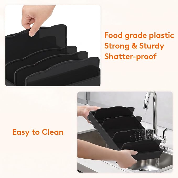 Lifewit Kitchen Cabinet Organizer for Food Contanier Lid with 7 Sections | Lid Holder with 6 Adjustable Dividers for Pantry Organizers and Storage, Home Drawer Organization, Black, Large, 13" x 10" - Image 7