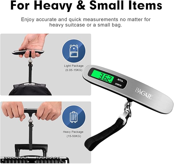 BAGAIL Digital Luggage Scale, 110lbs Hanging Baggage Scale with Backlit LCD Display, Portable Suitcase Weighing Scale, Travel Luggage Weight Scale with Hook, Strong Straps for Travelers - Image 4