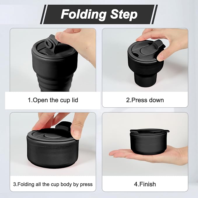 Foldable Silicone Water Bottle 13oz - Collapsible Travel Cup, BPA-Free, Leak-Proof - Portable Reusable Drinking Bottle for Camping, Hiking, Gym, Office - Black - Image 3