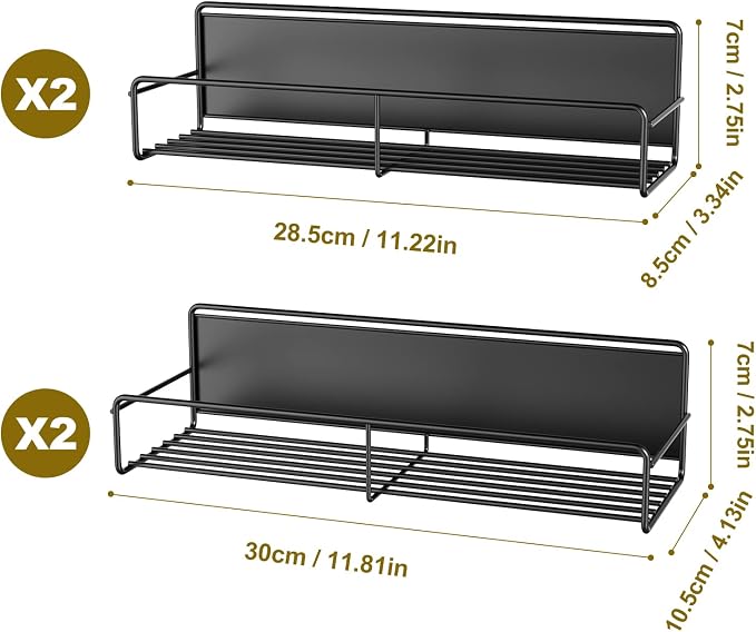 Mystozer 4 Pack Magnetic Spice Rack for Refrigerator, Magnetic Shelf Fridge Organizer for Kitchen Storage, Black - Image 5
