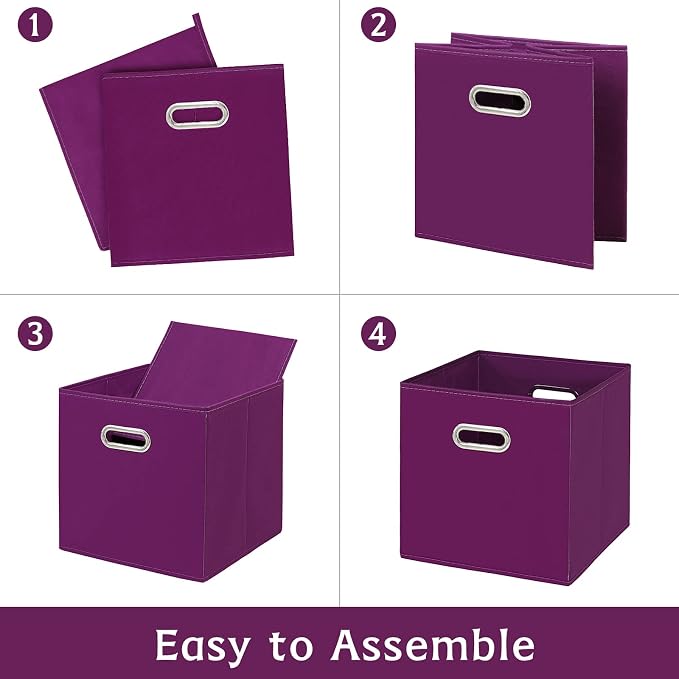 Fabric storage bins Cubes, Fabric Cube Organizer with Handle, Foldable Cube Bins for Cloth or Accessary Storage, 11x11x11, Set of 3, (Purple) - Image 6