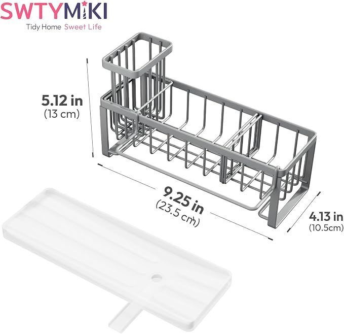 SWTYMIKI Sponge Holder for Kitchen Sink - Sink Caddy with Brush Holder Self-draining Sponge Caddy Organizer with Divider Stainless Steel Kitchen Accessories Storage for Countertop, Gray - Image 7