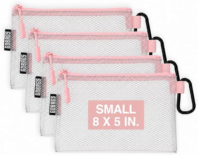 Air Production Small Clear Zipper Pouch (4-Pack) – Cable Organizer & Travel Gear Bag for Electronics, Camera Accessories, Tool Pouch & Small Tech Storage (Pink) by Unknown