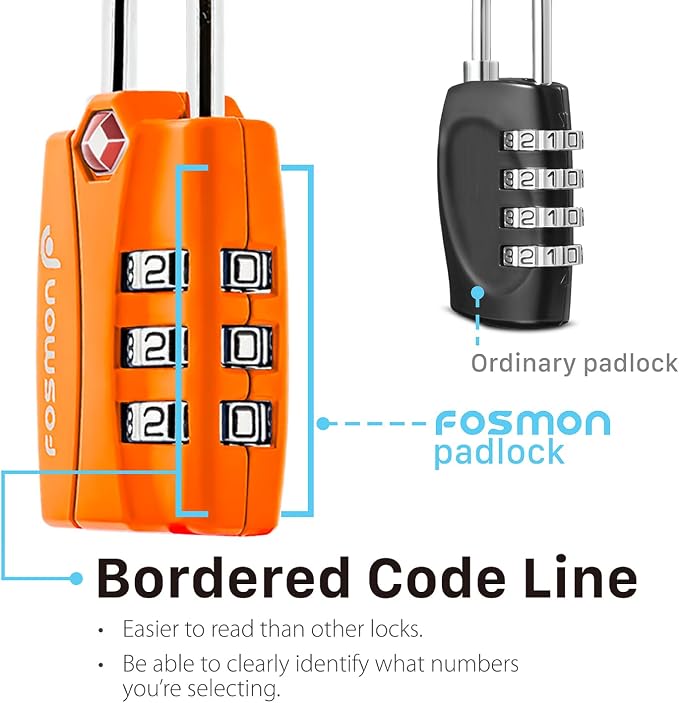 Fosmon TSA Approved Luggage Locks, 3 Digit Combination, 4 Pack Orange | Open Alert Indicator, Suitcase Travel Lock, Gym Locker Padlock, Travel Bag Zipper, Secure Combination - Image 9