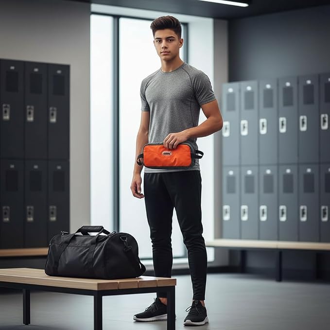 GOX Travel Small Toiletry Bag for Men Nylon Dopp Kit Medicine Bag Travel Organizer Pouch Shave Kits for Teens Toiletry Essentials Bathroom Compact (Orange, 9.8 * 4.3 * 3.3 Inches) - Image 3