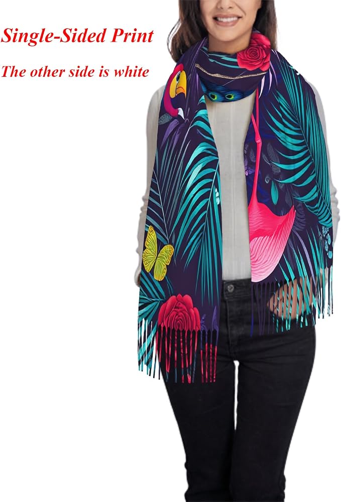 IBILIU Oversize Scarf for Women Floral Flower Purple Prune Color Scarf Tassel Scarves Fall Winter Shawl Wraps - 77.6 x 28.3in - Image 2