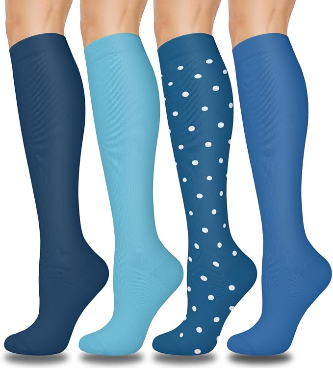 Aoliks Compression Socks for Women and Men 4 Pairs, Mild Support | Long Knee High Stockings for Nurses Running Travel Flying Pregnancy Athletic 15-20 mmHg by Aoliks
